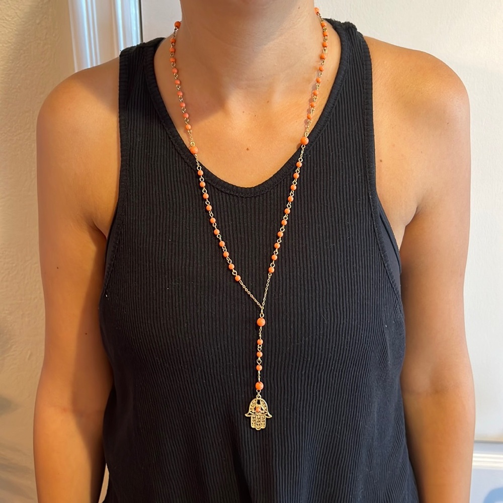 BEAUTIFUL CORAL/ORANGE COLOR CHAMSA NECKLACE